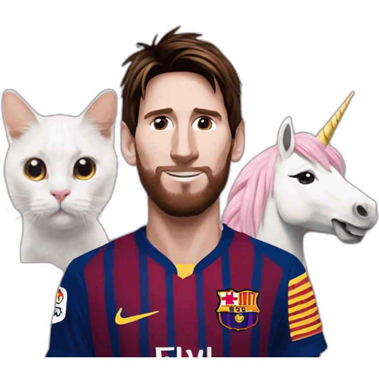 lionel messi witha a cat and a unicorn next to him emoji