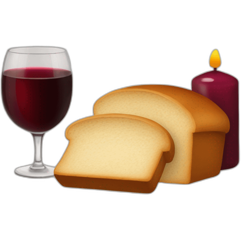 2 candles, a cup of red wine and a loaf of bread emoji