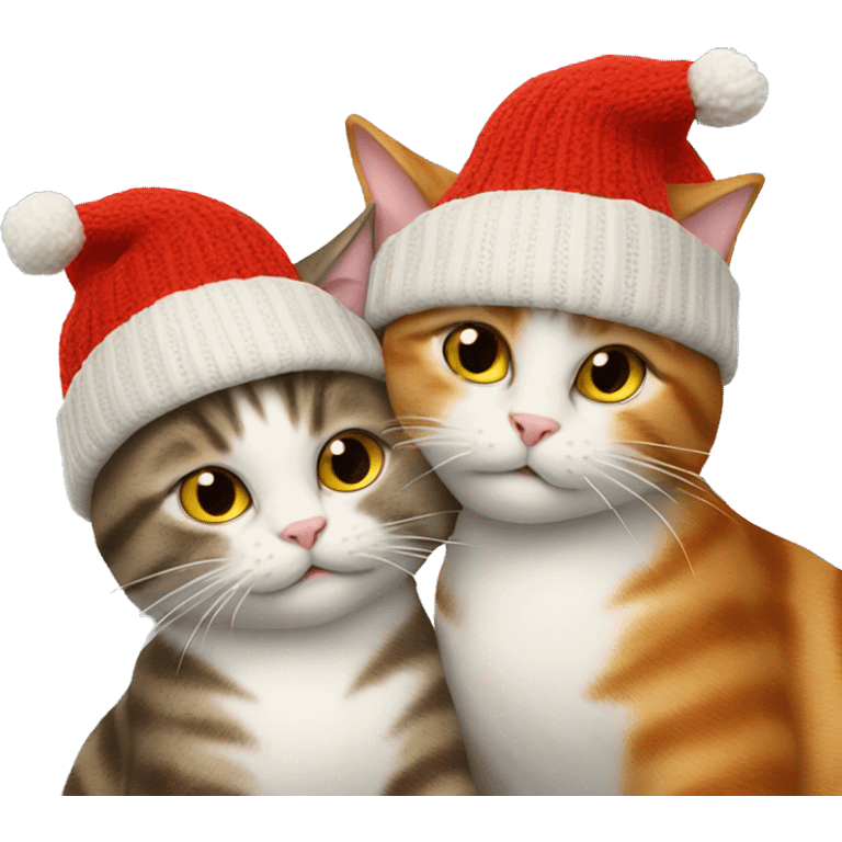 Two cats selfie hugging, the left one is wearing a red bobble hat emoji