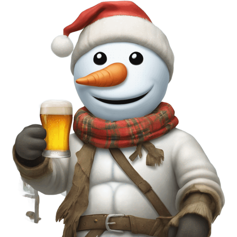 Snowman drinking beer ￼￼ emoji