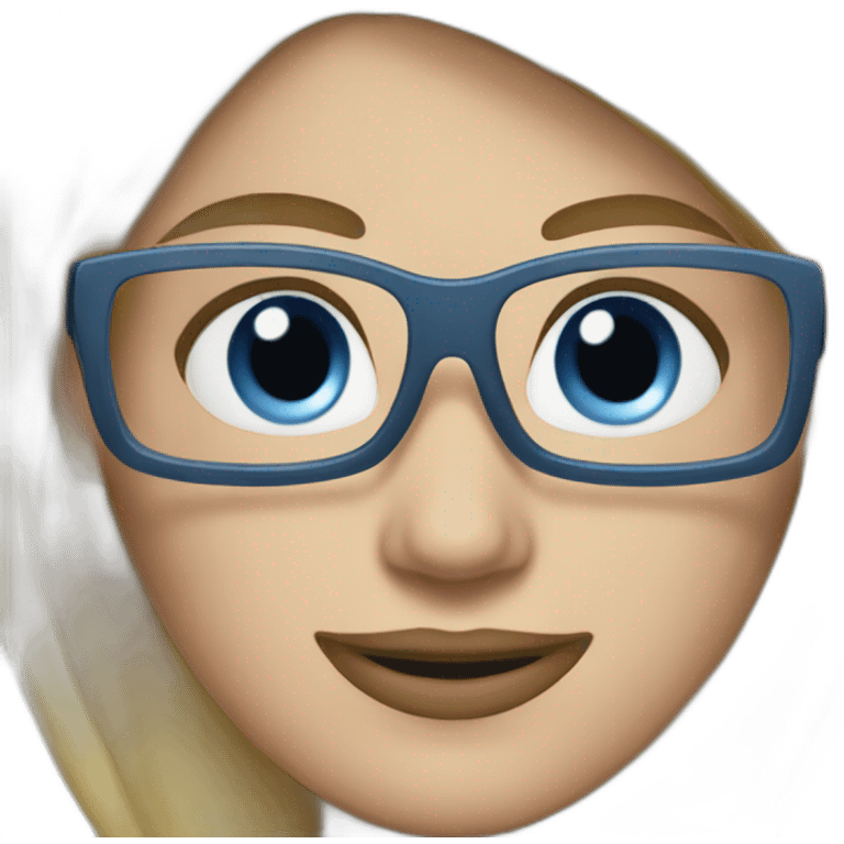 a blond woman with ponytail blue eyes glasses mac computer emoji