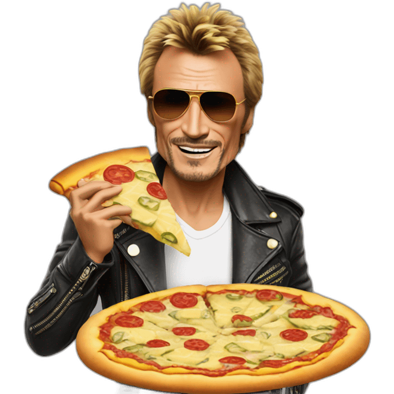 Johnny Hallyday eating a pizza with pineapple emoji