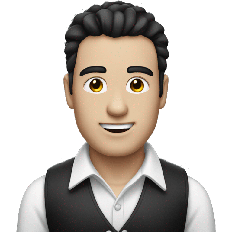 man with white shirt and black Gillet , black hair and white face emoji