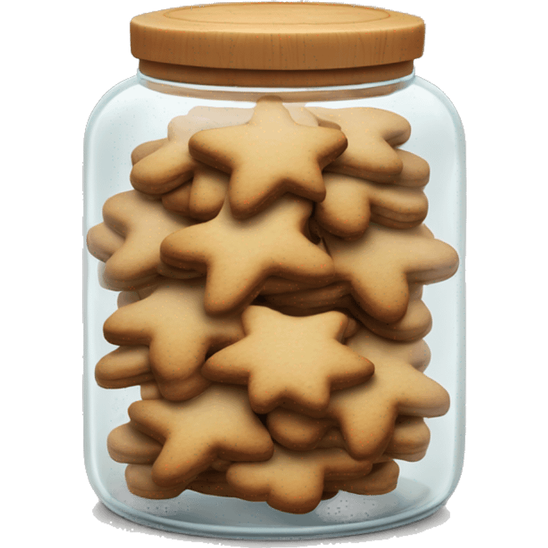 Realistic glass cookie jar with lid full of gingerbread cookies isolated.  emoji