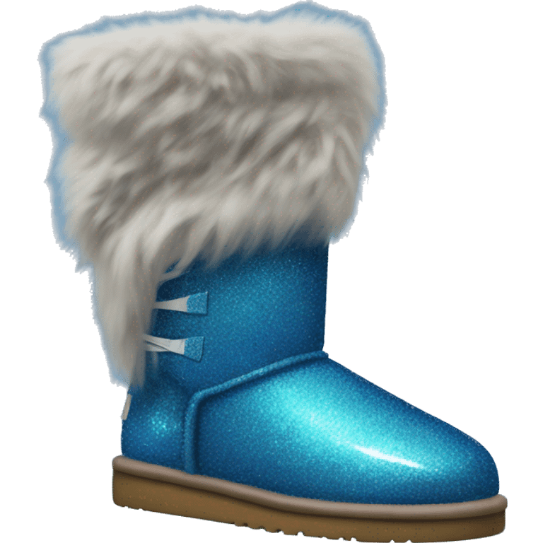 Realistic blue glitter and fur Ugg boots. emoji