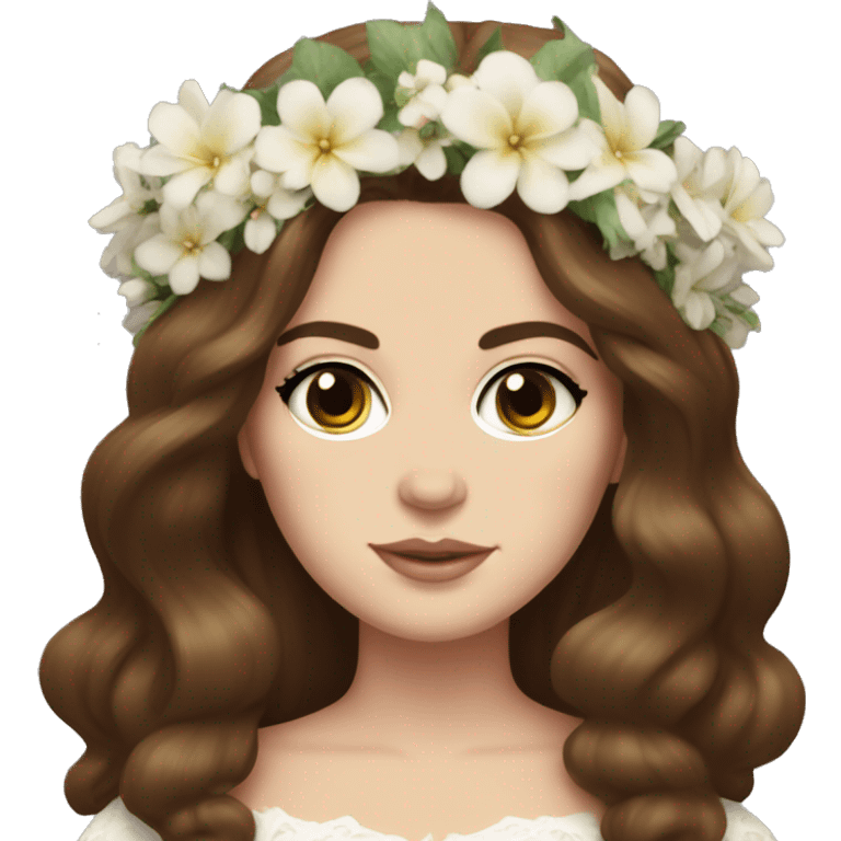 Lana del rey with brunette hair and a flower crown emoji