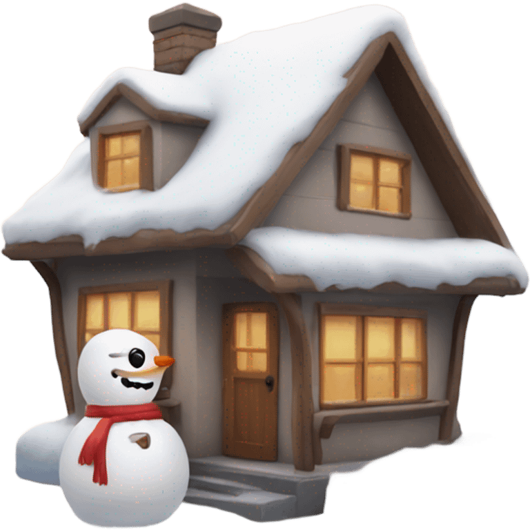 Cute house with a snow man emoji