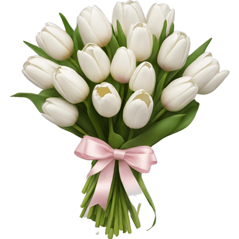 White tulips bouquet with light pink bow  emoji