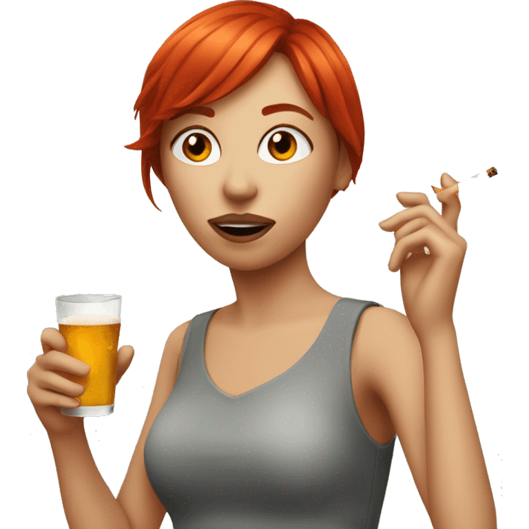 Red-haired drinking girl with cigarette emoji