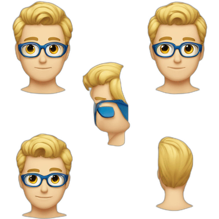 Joli homme blond  cheveux court boucles et des lunettes yeux bleus emoji