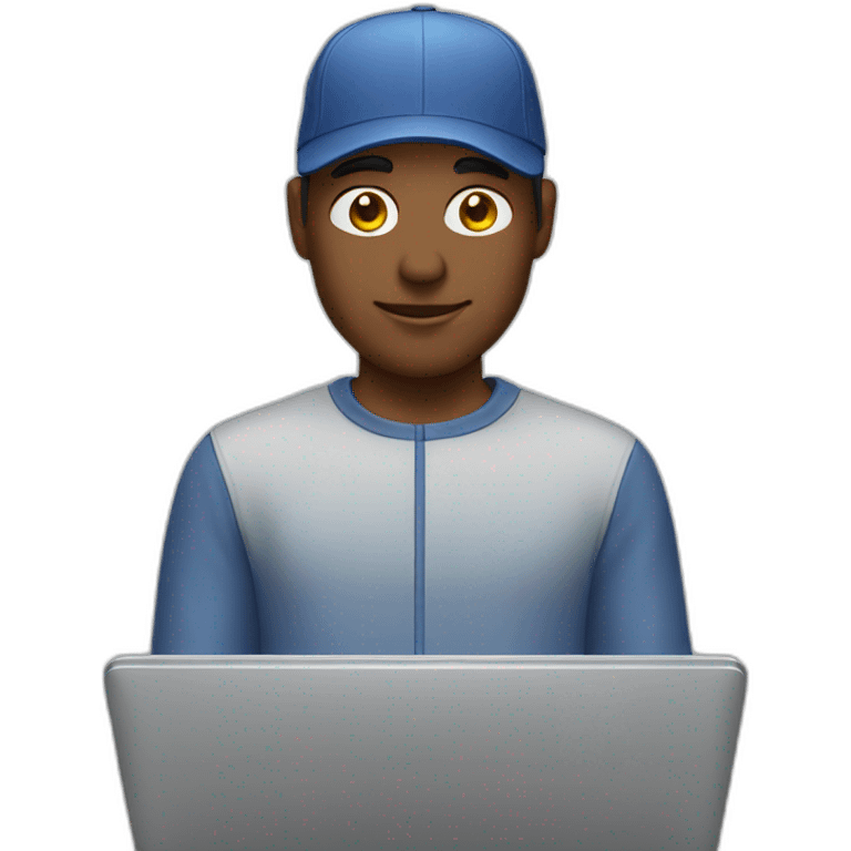 Man wearing cap using laptop emoji