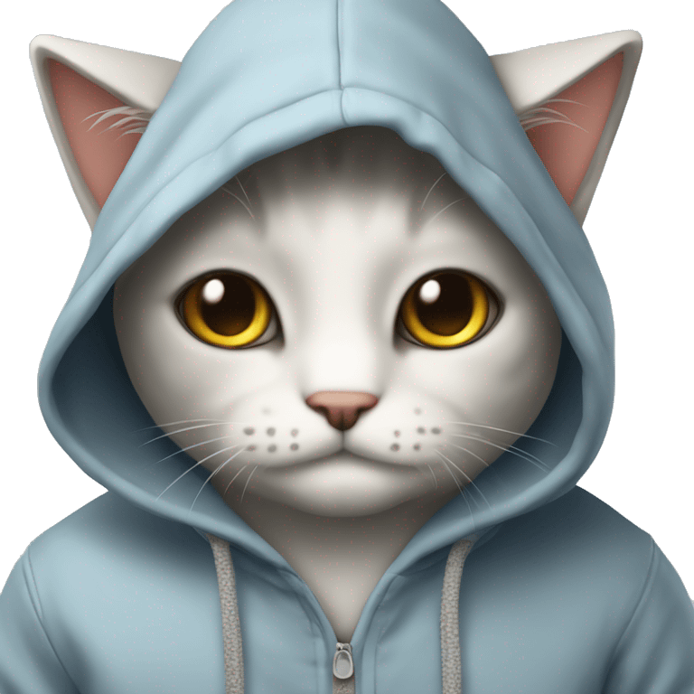 A cute cat wearing a hoodie￼ emoji