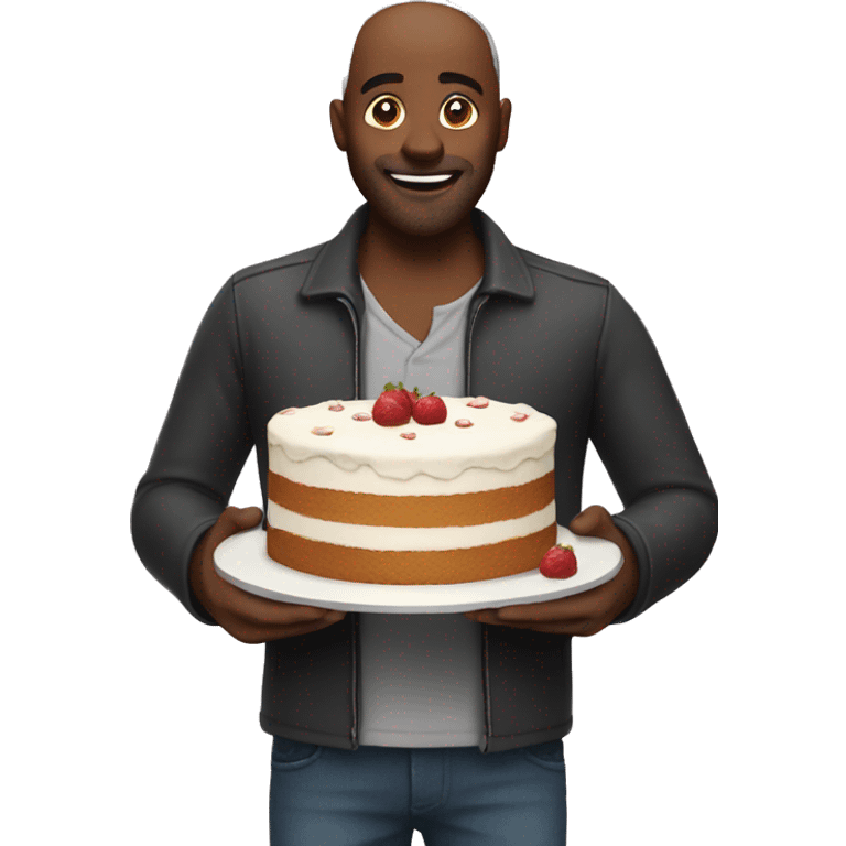 Man holding cake with his legs emoji