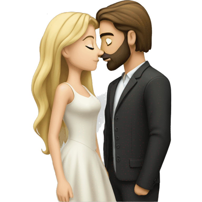 Brunette guy with beard kissing blond girl with long hair emoji