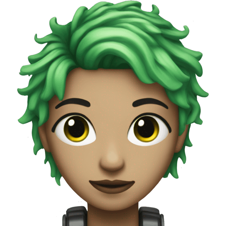 Cyborg with green eyes and green hair emoji