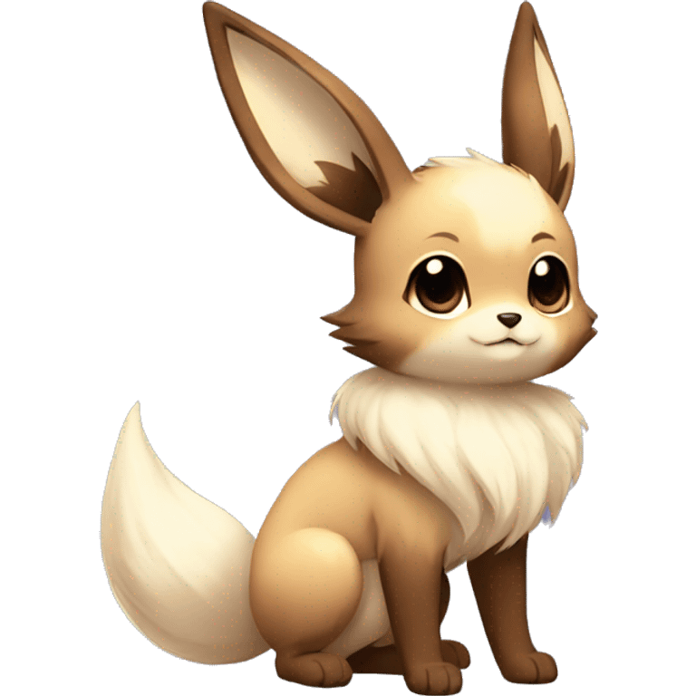 Kawaii Pale Shiny Eevee with dark brown long emo hair covering her eyes Full Body emoji