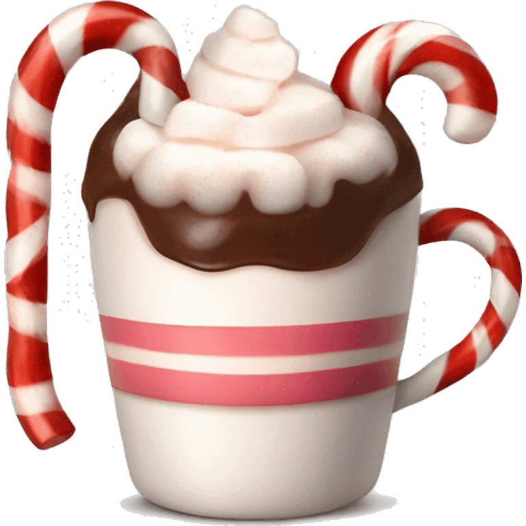 Cute hot chocolate with marshmallows on top and a candycane emoji