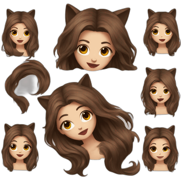  girl brown long hair lipstick wolf ears  emoji