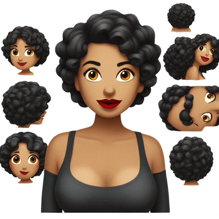 Big chest Latina woman with short curly black hair and big red lips emoji