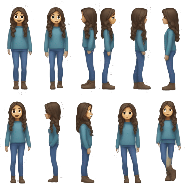 winter, christmas, hispanic, long brown hair, girl, brown eyes, child, full body, blue sweater emoji