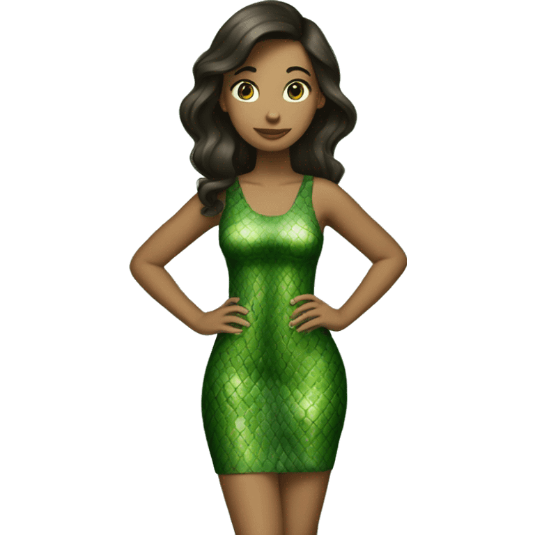 A brunette girl wearing a green snake dress emoji