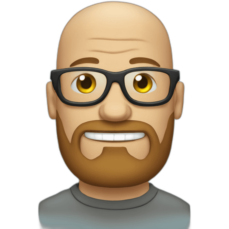 Tattooed bald man with beard and glasses, style Futurama emoji