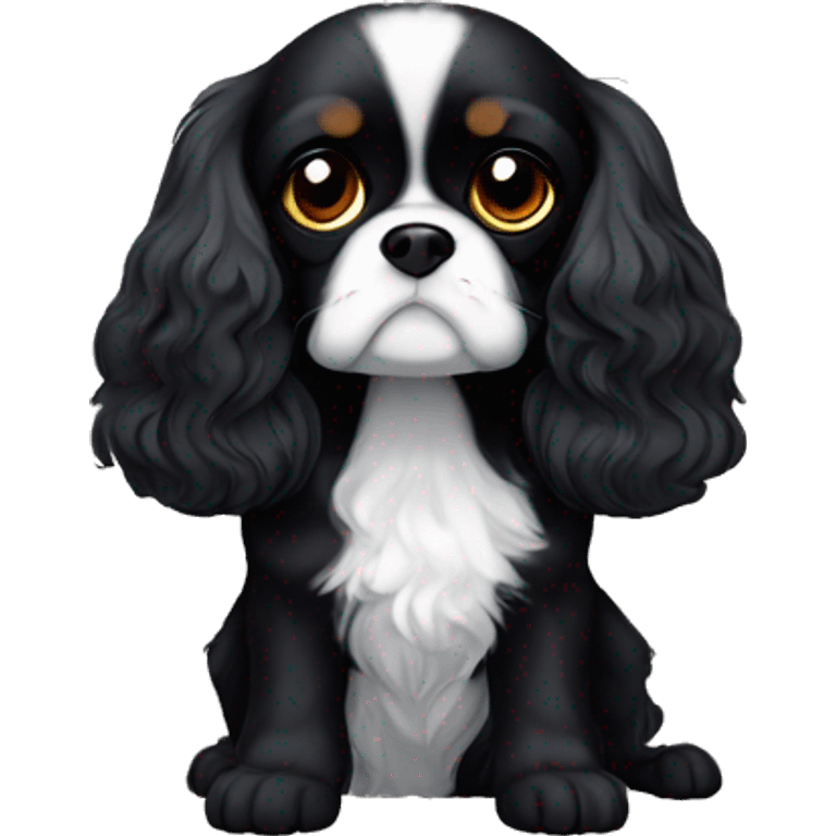 Small completely black Cavalier King Charles spaniel with black fur on his whole face and white fur on chest emoji