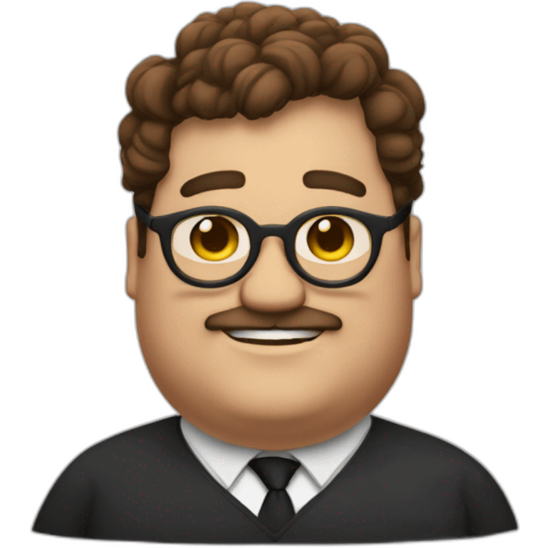 Fat boston guy with circular glasses and brown hair and a clef chin emoji