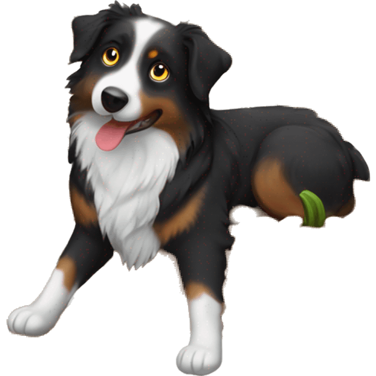 black australian shepherd dog in a pumpkin emoji