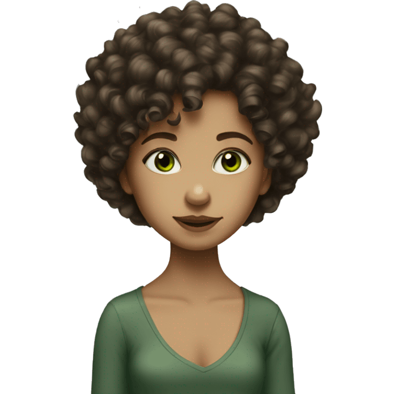 Girl with dark brown curly hair white green eyes small nose small lips emoji