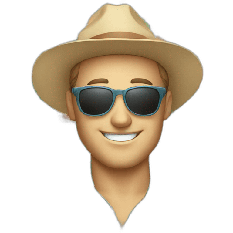 white man smiling wearing hat, sunglasses, floral shirt open emoji