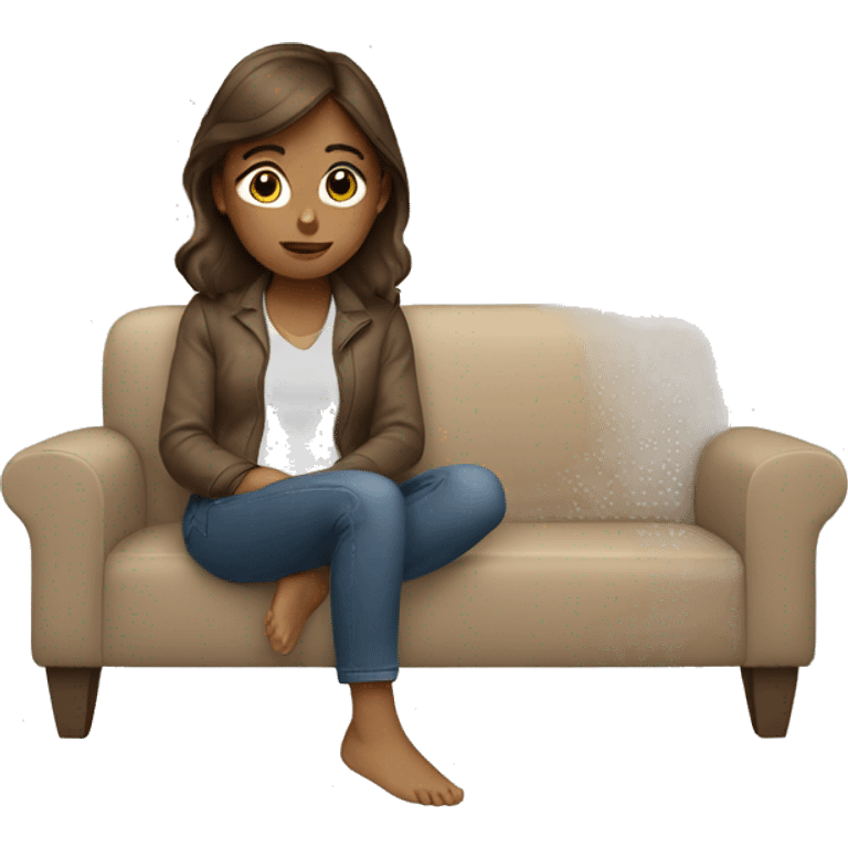 Girl with brown hair sitting on couch emoji