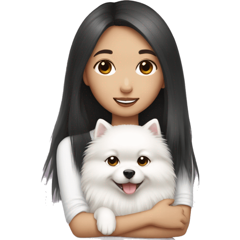 Chinese girl hug white Pomeranian emoji