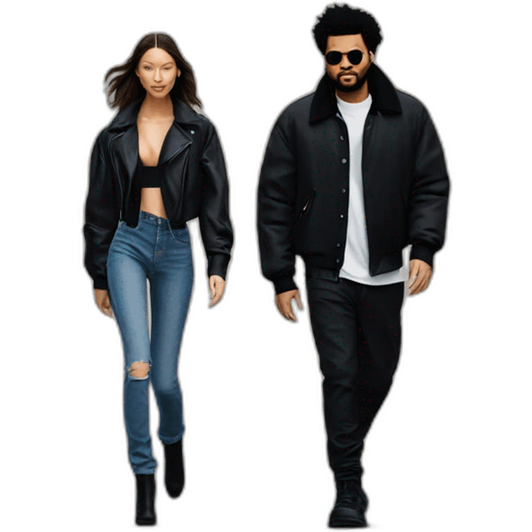 the weeknd walking with bella hadid emoji