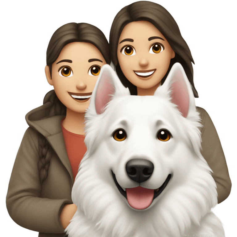 Happy white Swiss Shepherd  with brunette girl emoji