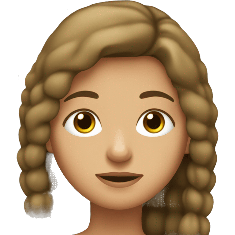 Muchacha blanca, pelo castaño, ojos verdes, pelo suelto, senos grandes emoji