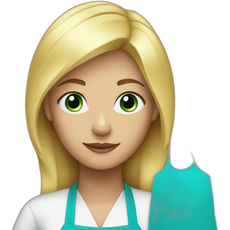 blonde woman with a cyan apron emoji