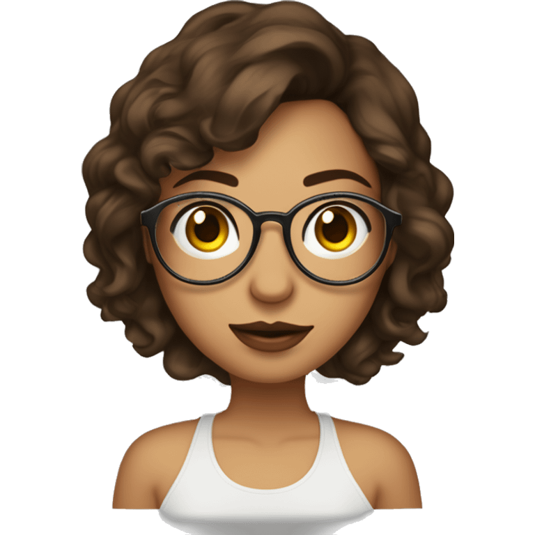 Jeune femme brune cheveux court yeux marrons et lunettes rondes dorées avec piercing au nez et septum  emoji