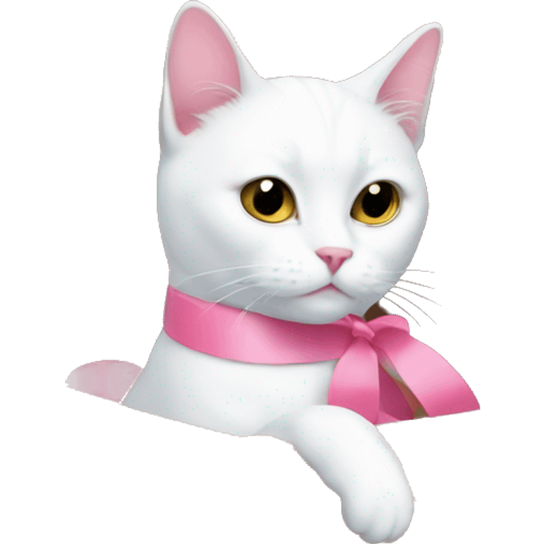 white cat with pink ribbon in a box emoji