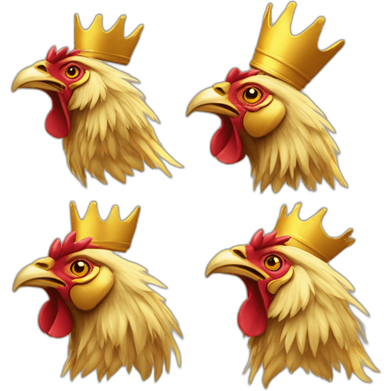 proud and howling golden rooster with a crown on its head emoji