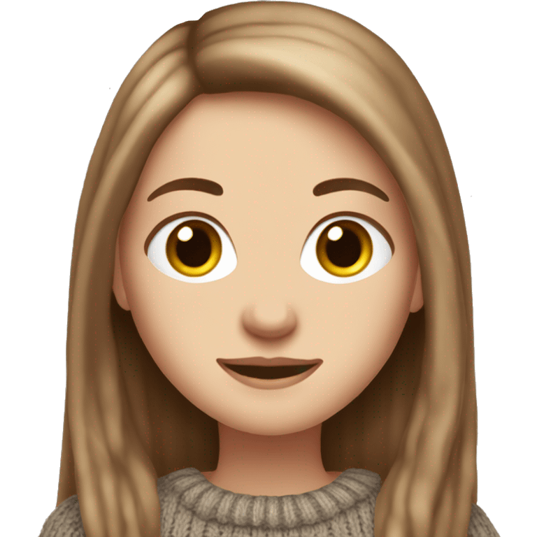 white girl brown long straight hair in knitted cozy sweater  emoji