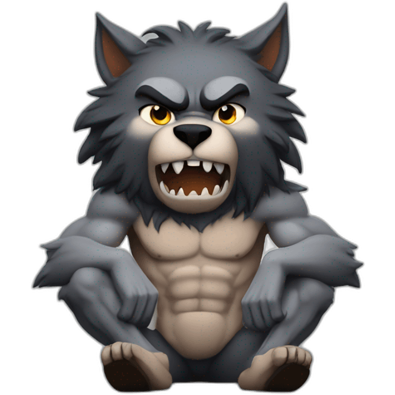 Lonely werewolf depressed sitting muscular emoji