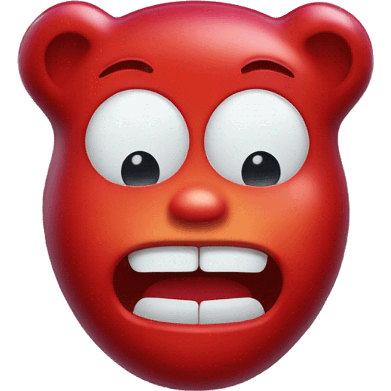 Single Red gummy bear facing forward with red gummy facial features emoji