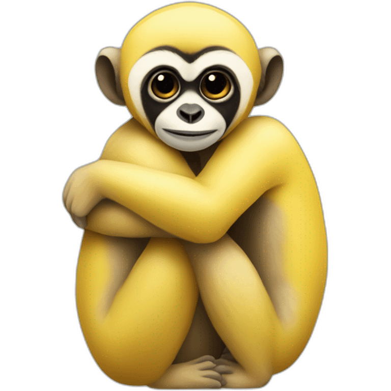 yellow gibbon hugging gibbon emoji