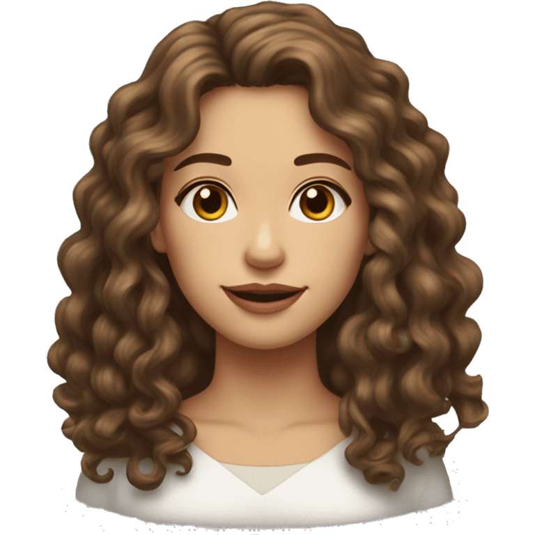 Lady long curly brown hair attractive face brown eyes attractive lips square jaw high cheek bones emoji