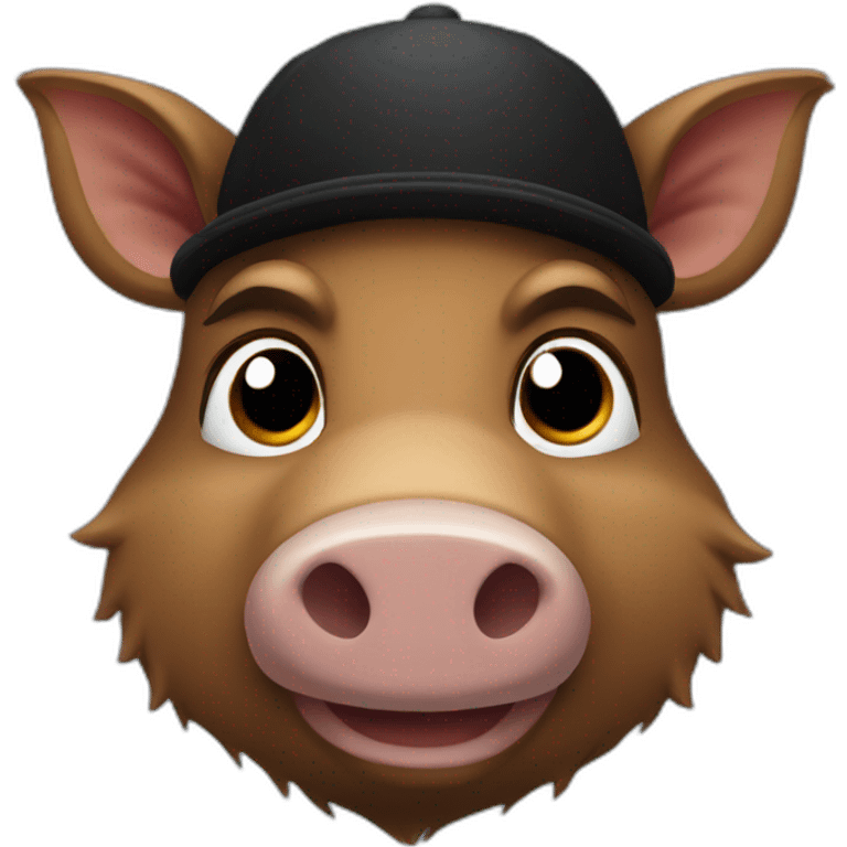 Full face boar with stubble in a black winter hat emoji