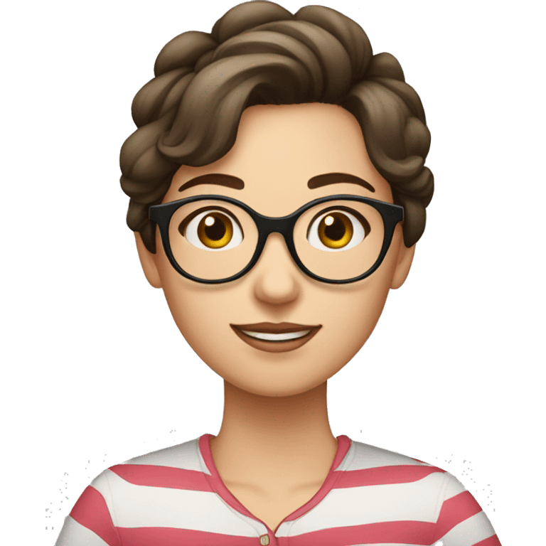 caucasian, brunette girl in striped shirt and glasses emoji