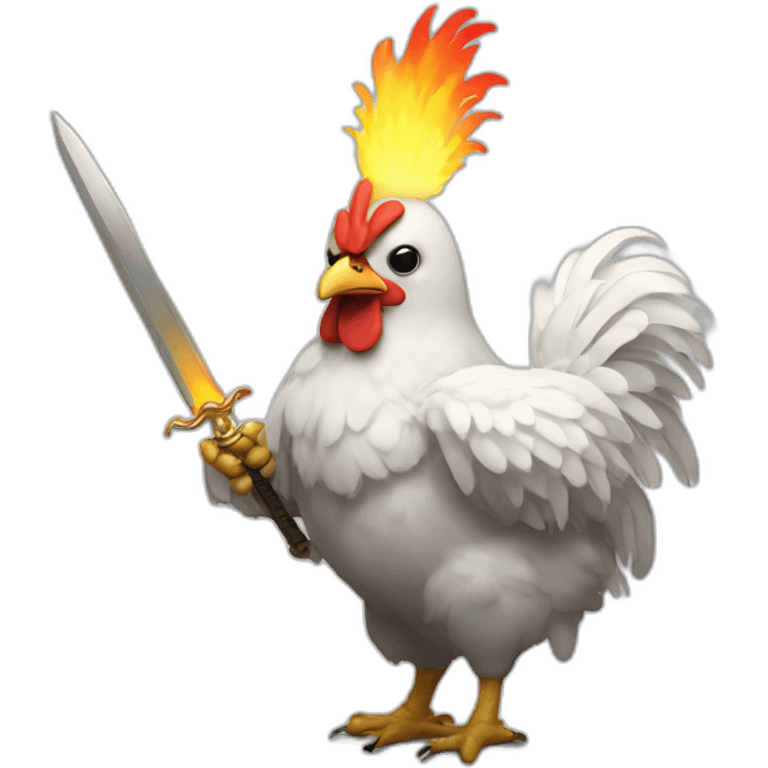 Gay chicken with a sword covered in white flames emoji