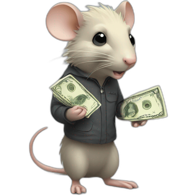 Rat standing up with long blond hair holding money emoji