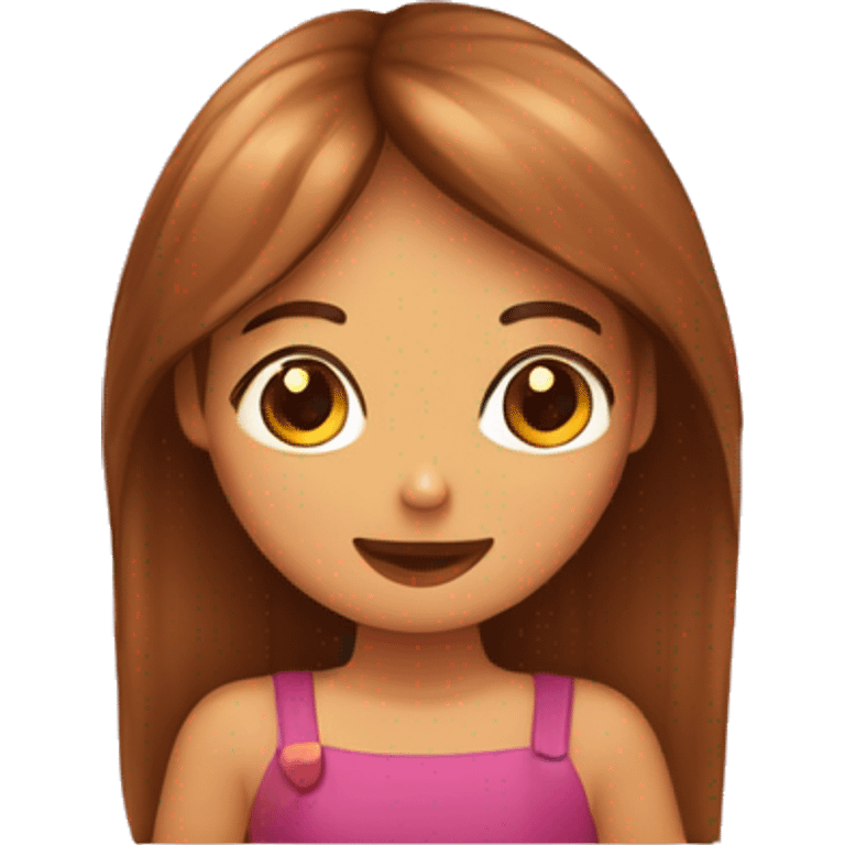 Chica con pelo largo castaña y haciendo un corazón con labmaojos marrones  emoji